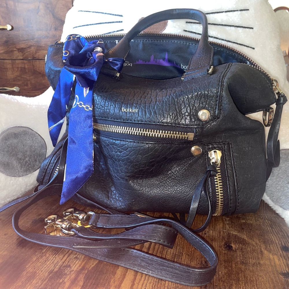 Botkier LARGE Logan Black Genuine Leather Satchel + FREE bag scarf
